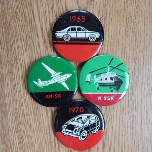 Vintage Metal Pin Vintage Car Airplain Transportation Badge Set of 4 from 1970 s Pin Button Pinback Collectible.