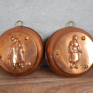 Vintage Copper Figurative Cookware Set of 2 Swedish Primitive Country / Tin Lined Baking Mold Jelly or Cake, Kitchenware, Crab Soap mold