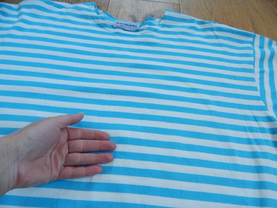 Marimekko Striped T- shirt Light Blue White Unise… - image 8