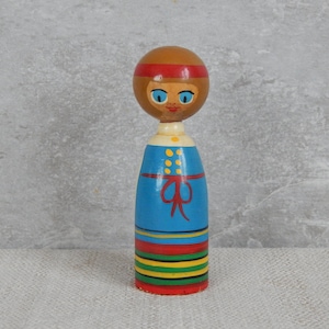 Vintage Finnish Wood Doll Souvenir. Made in Finland Aland Collectible