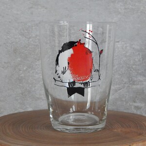 Drinking glass with Bird Image in Vintage Glassware  Glass Tumbler Cartoon Style Drinking Glass