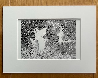 Original Black and White Moomin Book Page Mounted Print Tove Jansson book Moominland Midwinter Trollvinter