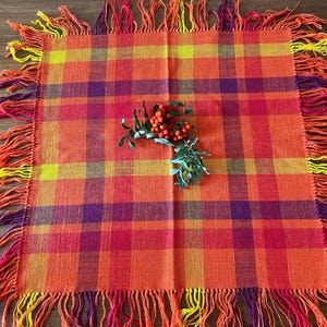 Checkered Orange/ Purple/ Yellow/ Red Tablecloth Polyester 65 x 65 cm