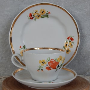 Vintage Tea Cup Saucer and Cake Plate RPR Porcelain Factory Latvia Tea Set