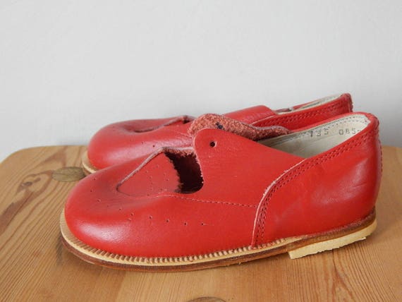 Vintage kids Red Leather shoes from 1980 s,  baby… - image 3