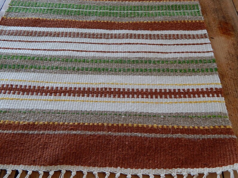 Vintage Wool Cotton Linen Table-runner Tablecloth Striped Retro Home Decor Vintage Decor 1970 s Scandinavian design