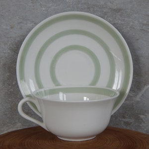 Set of 6 cups and 6 saucers Vintage Gustavsberg coffee set Made in Sweden Green and White Striped Porcelain Scandinavian Design 1970 s.