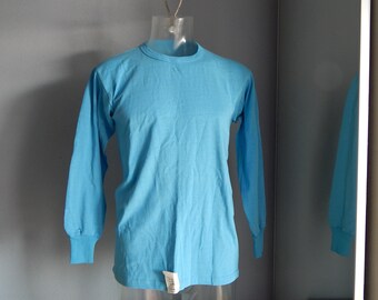Vintage Soviet Mens Unisex Blue Long Sleeve t-Shirt/ Undershirt, Unused, with Factory Tag Made in USSR Soviet Estonia in 1975