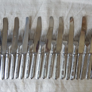 Set of 10  Vintage Forks and 10 Knives Mismatched  Cutlery  Tableware, Vintage Flatware  Kitchenware 1960 s.