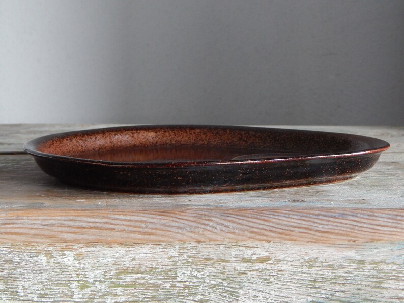 Vintage Kermansavi Finland Serving Breakfast Plate Brown Black Plate Egg Shape