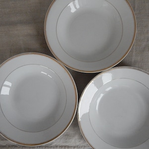 Set of 3 Arabia of Finland White Dinner Bowl with Golden Border Soup Bowl Porcelain Tableware 1940 s