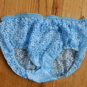 NOS Vintage See-Through Knickers Lace Underwear Ladies Light Blue Polyester Lace Underwear Size -S Made in 1970-s