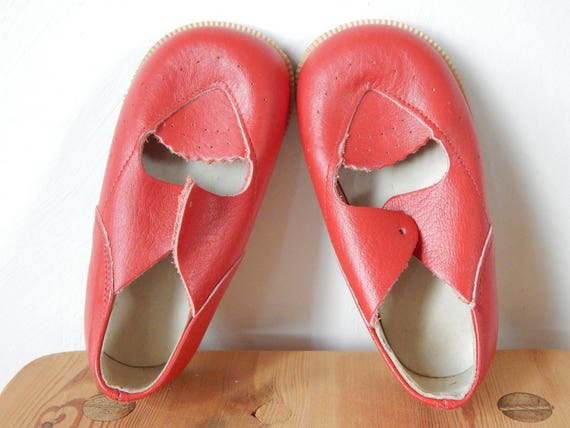 Vintage kids Red Leather shoes from 1980 s,  baby… - image 4