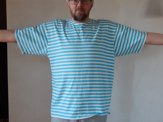 Marimekko Striped T- shirt Light Blue White Unise… - image 2