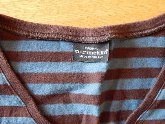 Marimekko Striped T- shirt Blue Brown Ladies 3/4 … - image 4
