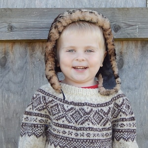 Vintage Toddler Hat, Brown Lamb Fur Warm Winter Hat Unisex Kids Clothing