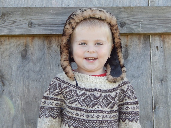 Vintage Toddler Hat, Brown Lamb Fur Warm Winter H… - image 1