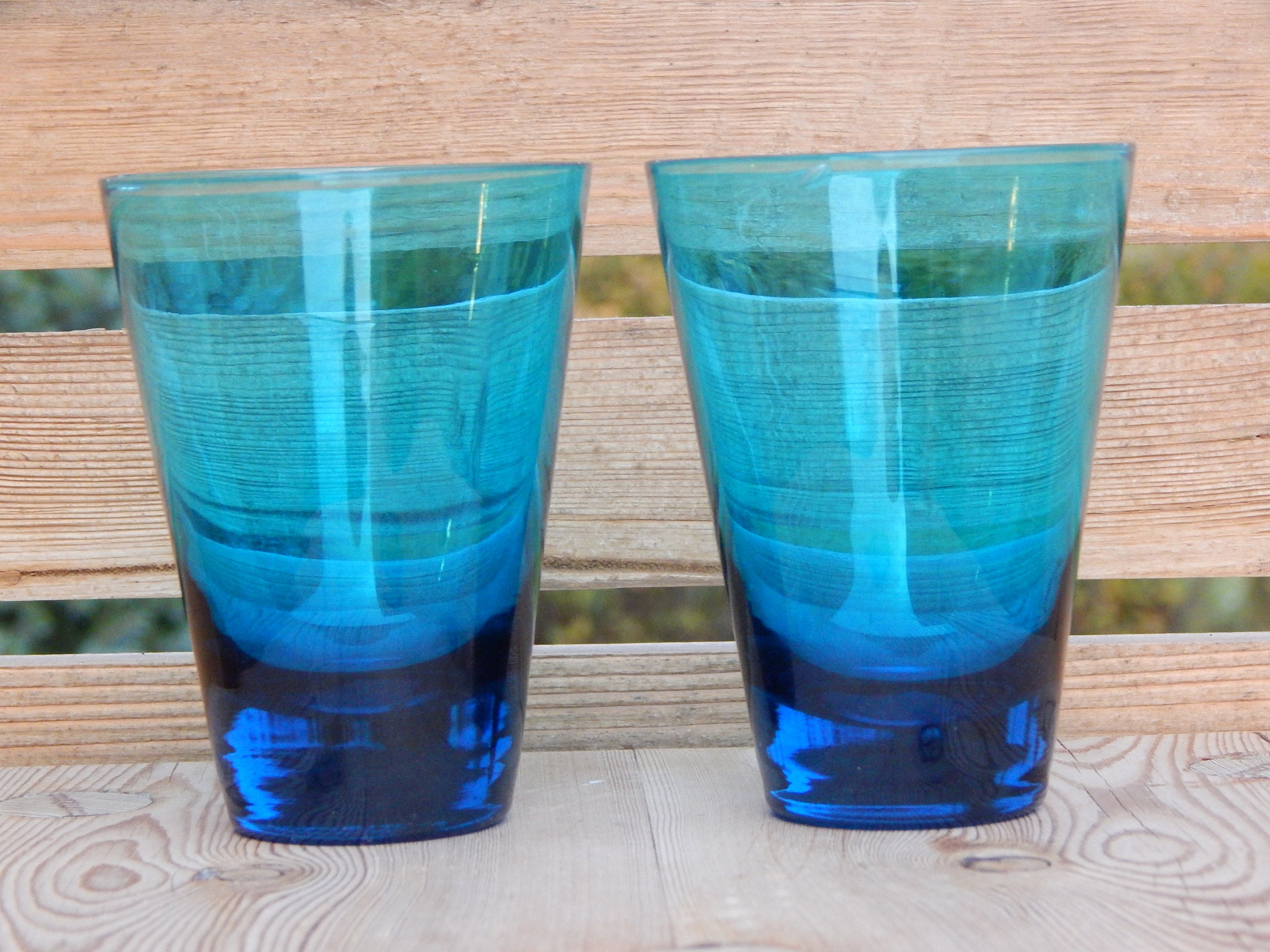 Set of 2 Vintage Turquoise Blue Drinking Glasses Water Liquor Etsy