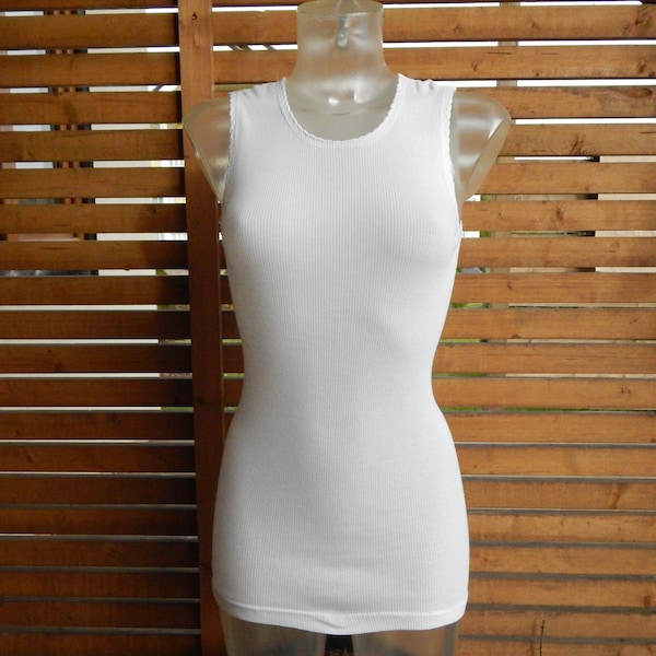 Size Small Vintage Soviet Ladies White ribbed cotton Tank  Maika/ Shirt/ Undershirt, Unused, Made in Soviet Estonia