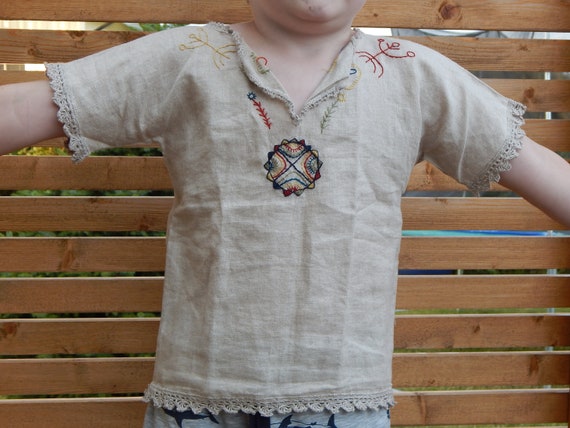Vintage Linen Kids Blouse unisex handmade blouse … - image 4
