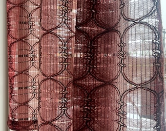 Set of 2 Vintage Swedish Brown Pinkish Shades Acrylic Wool Net Curtains 1970 s.  Scandinavian Design 147 x 153 cm (58" x 60")