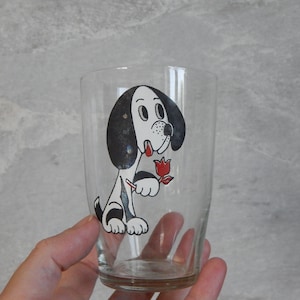 Drinking glass with dog Image in Vintage Glassware  Glass Tumbler Cartoon Style Drinking Glass
