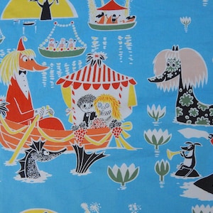 Tissu MOOMIN, personnages, 100 % coton, Finlayson, tissu Moomin vintage, 156 x 49 cm (61,4 x 19,3 po.)