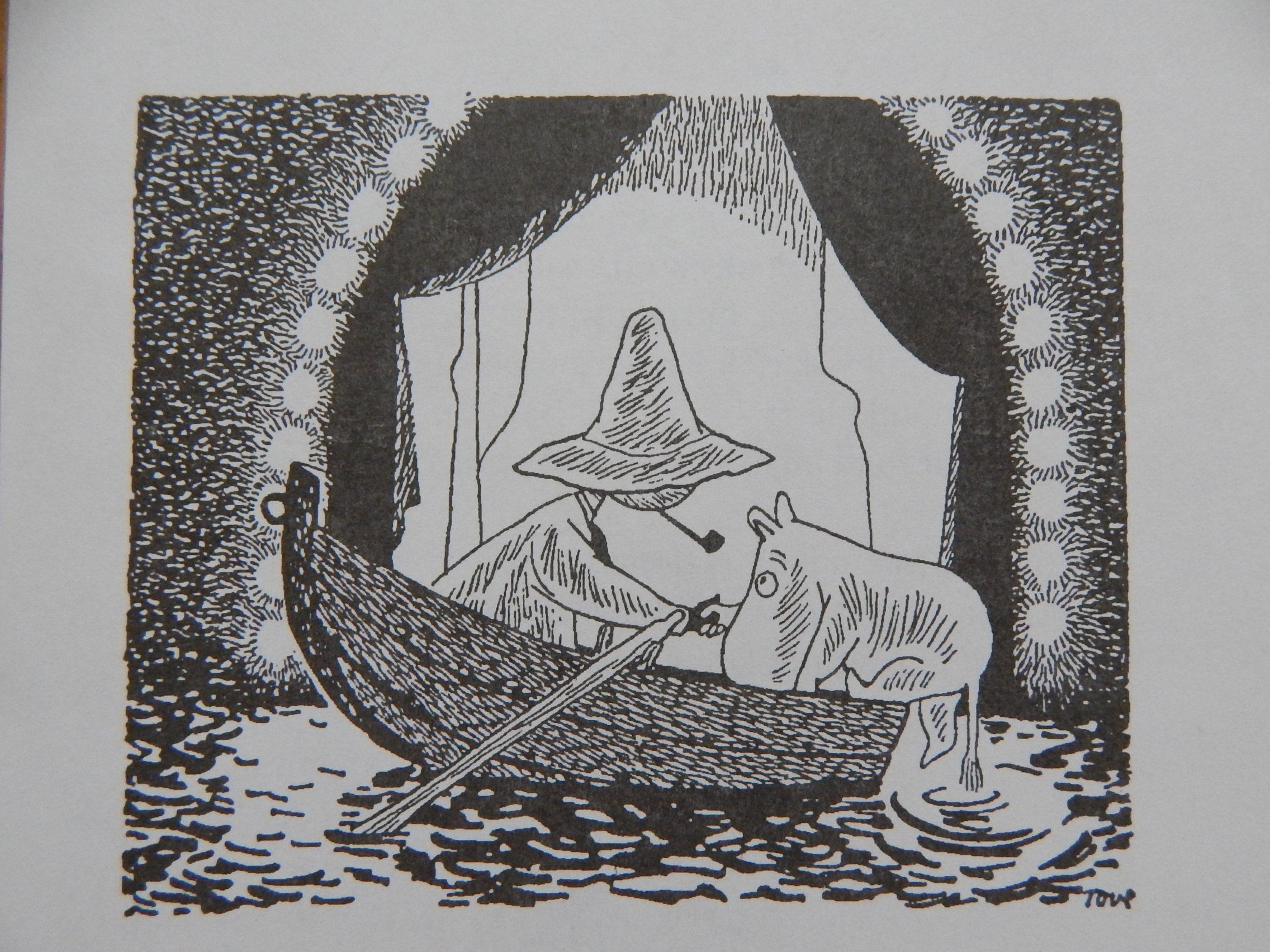 Original 2-sided Black and White Moomin Book Print Tove Jansson