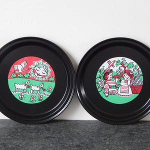 Set of 2 Metal plates Russian Vintage Metal Tray  Black Tray Retro Home Metal Plate Collectible/Kitchen Decor 1970 s.