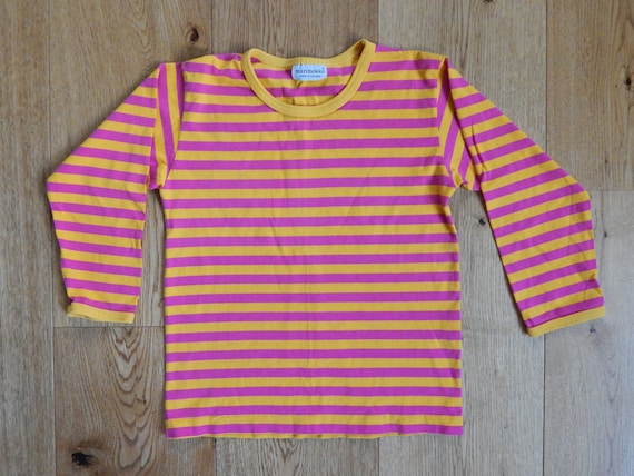 Marimekko Striped T- shirt Yellow Pink Kids long … - image 1