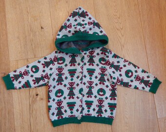 Vintage Baby Cardigan Sweater 6 month old baby Hooded Cardigan Unisex Baby Wear