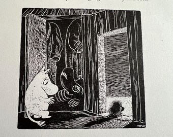 Original 2-sided Black and White Moomin Book Print Tove Jansson