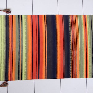 Scandinavian Vintage Tapestry Carpet Hand Woven Wool Mat Woven Textile Wall Hanging Bedcover Folk Art Wall Hanging Size 33&quot; x 58 1/2&quot;
