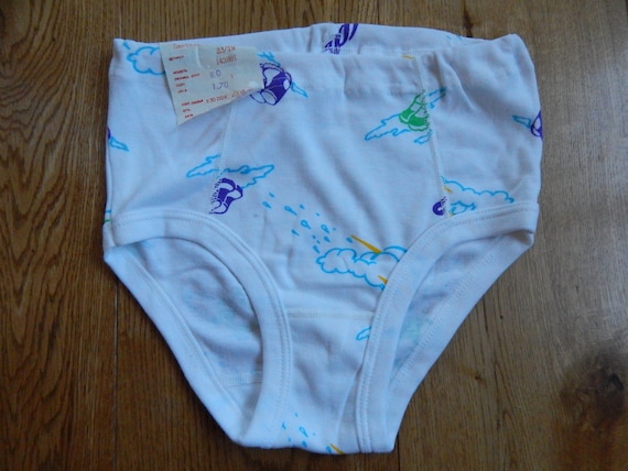 Vintage Underwear Girls Cotton Unused White Underpants With Rainy