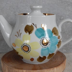 Vintage Baranivka Ukraine Faience Teapot Hand Painted Flower Teapot 1970-s.