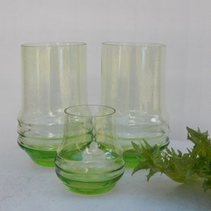 Hand Made Green Tumblers Glass Set of 3 Collectible Elegant Glassware 1980s