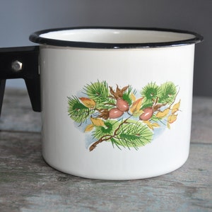 Vintage Enamel Pot Rustic Home Decor Cookware Estonian Enamelware 1930-s Decorated Jar Country Decor , 1liter