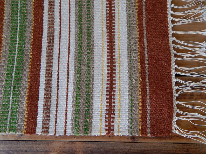 Vintage Wool Cotton Linen Table-runner Tablecloth Striped Retro Home Decor Vintage Decor 1970 s Scandinavian design