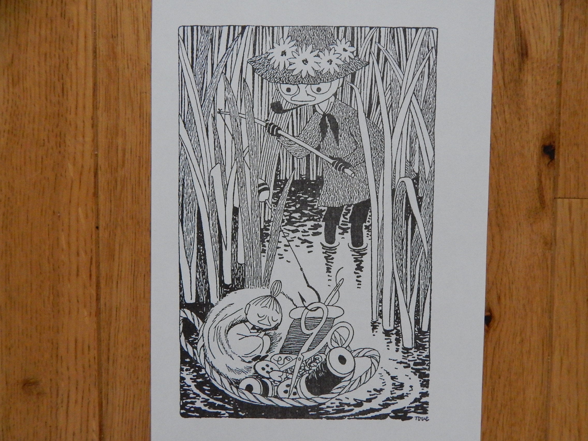 Original 2-sided Black and White Moomin Book Print Tove Jansson