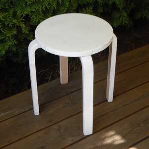 One Alvar Aalto Style White Stool Estonian Vintage Furniture 1980 s