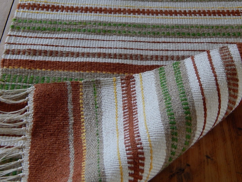 Vintage Wool Cotton Linen Table-runner Tablecloth Striped Retro Home Decor Vintage Decor 1970 s Scandinavian design