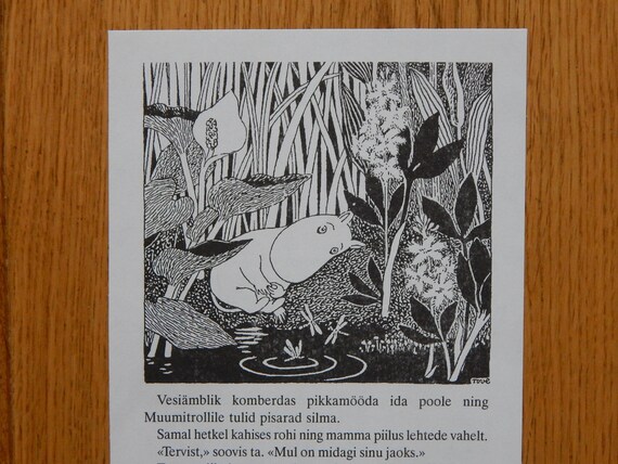 Original 2-sided Black and White Moomin Book Print Tove
