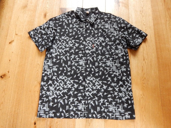 Vintage Men Shirt, Unisex Cotton Short Sleeve Bla… - image 1