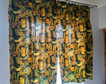 Ensemble de 2 rideaux de salle de lecture en tissu d'écorce citron vintage, milieu du siècle, 1 rideau mesure 120 cm x 188 cm (46,5 po. x 98 po.)