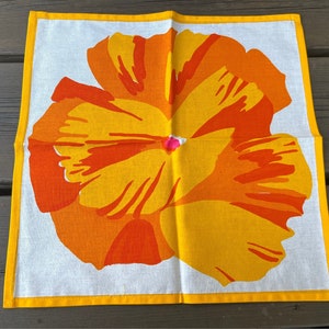 NOS Set of 10 Vintage Orange Yellow Psychedelic Flower Cotton Textile Place mat Set Hand printed Textile Art Marimekko Style Decor 1980 s