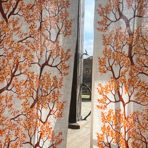 Set of 2 Scandinavian Vintage Spring Curtain Swedish Yellow/ Orange Tree Curtain one curtain measures 235 cm x 128 cm ( 93&quot; x 50.4&quot;)