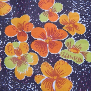 Brown and Orange/ Green White Floral Fabric Vintage  Printed Polished Cotton Retro Fabric  400 cm ( 4.37445 yards)
