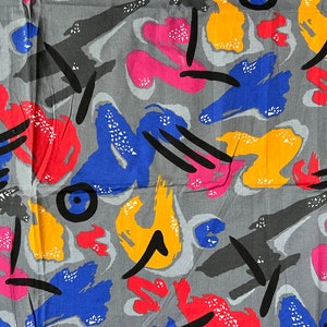 Scandinavian Vintage Unused Cotton Fabric Retro Gray Yellow Blue Pink Red Color Splash Fabric 173 cm x 99 cm 1990s