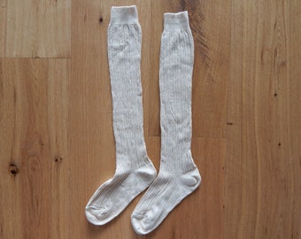 NOS  Vintage Kids Natural White Bobby- Socks Retro Cotton Half- Stockings Kids Cotton Knee Made in  8-9 years