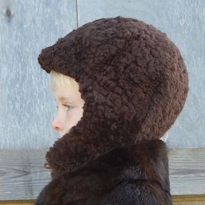 Vintage Children Hat, Brown Lamb Fur Warm Winter Hat Unisex Kids Clothing